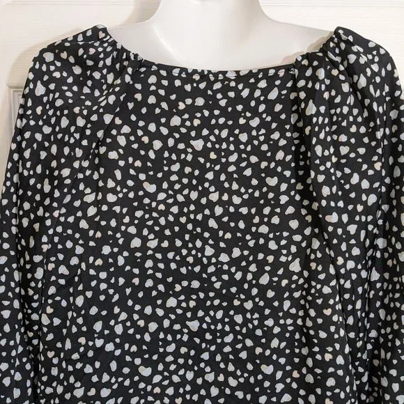 Umgee Black Satin Animal Print 3/4 Bubble Sleeve Hi-Lo Tunic Top - size L NWT - Picture 7 of 9